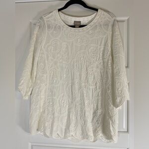 Chicos size 2 large cream embroidered lace lightweight tunic 012